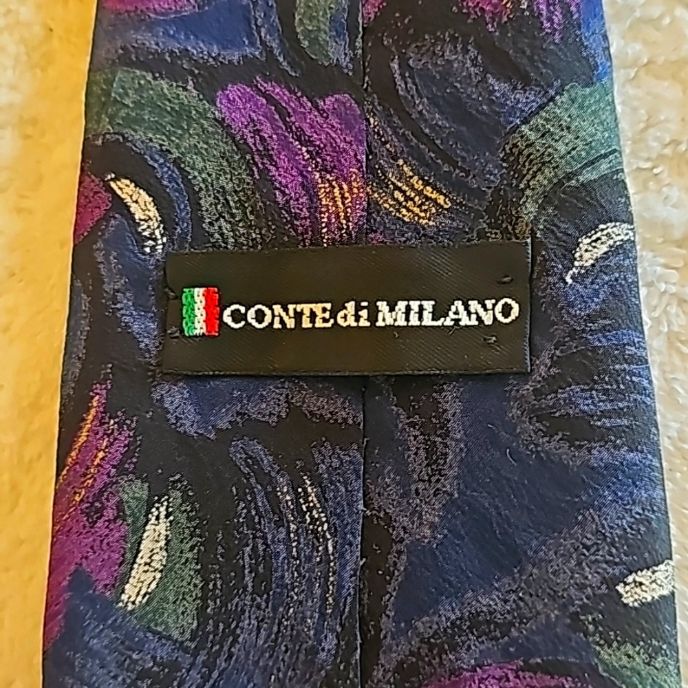 Conte di Milano Italian Silk Tie, Multicolor- Blue, Purple, Green, White